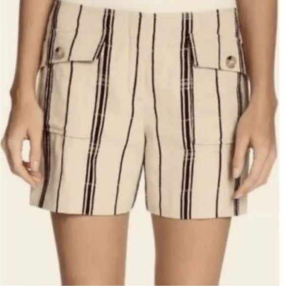 Tory Burch Edna Flat Front High Rise Striped Linen Casual Shorts Size 8 Beige - Picture 1 of 8